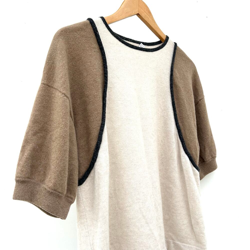 Brunello Cucinelli Cashmere Colorblock Short Sleeve Sweater Cream Jumper Medium - Picture 6 of 6